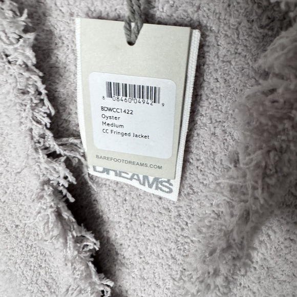 Barefoot Dreams Cozy Chic NEW Fringed Jacket Cardigan Sz M Oyster Gray Pockets - Picture 6 of 14